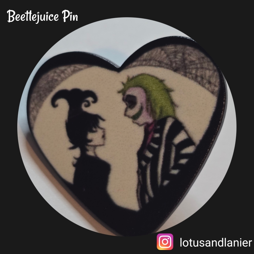 Beetlejuice Heart-Shaped Pin
